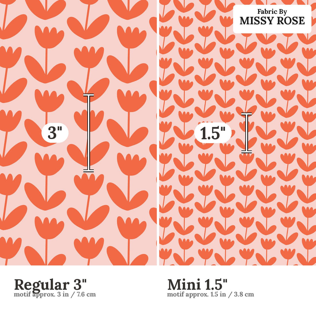 Kristina Forrest 25 Regular 3 inch vs Mini 1.5 inch print scale side by side | Fabric by Missy Rose