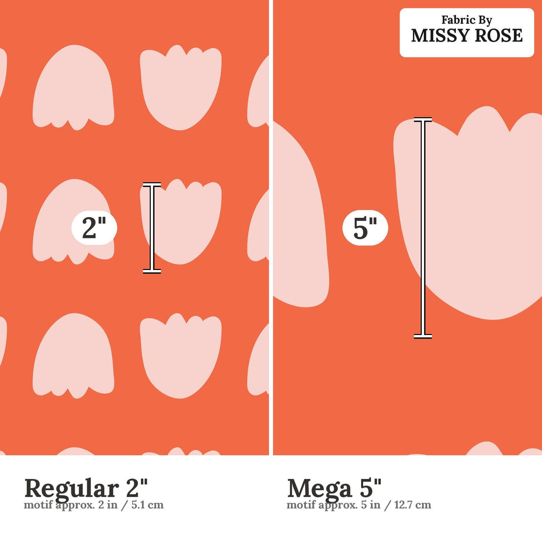 Kristina Forrest 26 Regular 2 inch vs Mega 5 inch print scale side by side | Fabric by Missy Rose