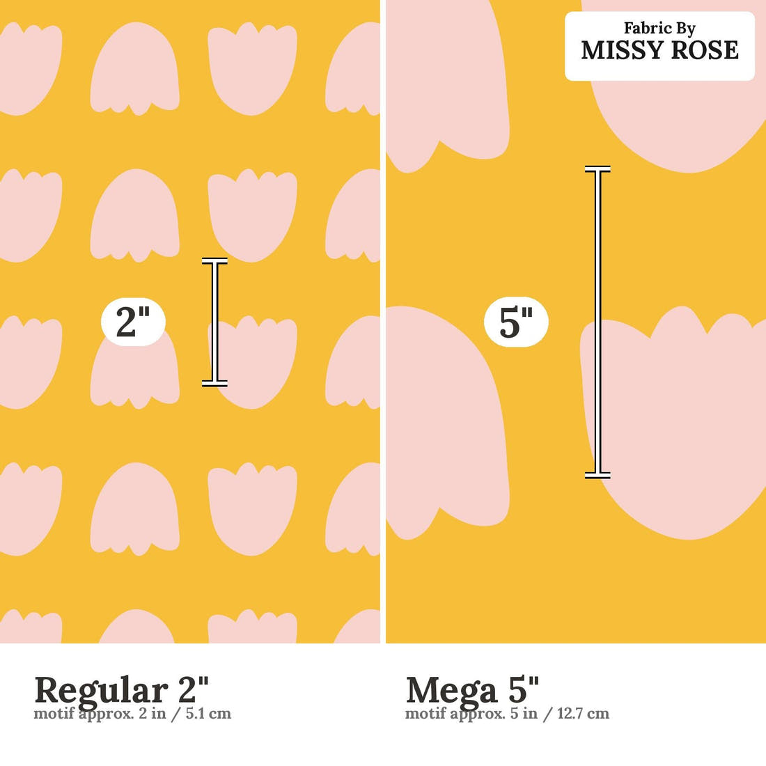 Kristina Forrest 28 Regular 2 inch vs Mega 5 inch print scale side by side | Fabric by Missy Rose