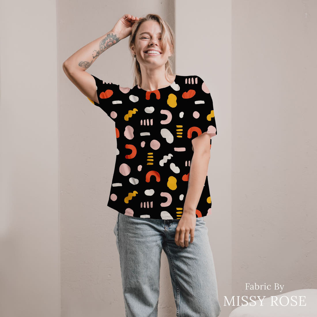 Kristina Forrest 29 sewn into an all-over print shirt - see how the print looks made up | Fabric by Missy Rose