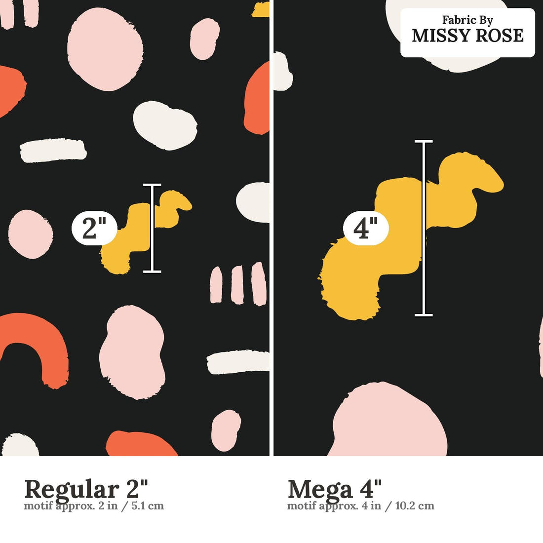 Kristina Forrest 29 Regular 2 inch vs Mega 4 inch print scale side by side | Fabric by Missy Rose