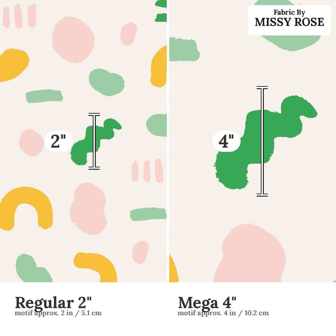 Kristina Forrest 30 Regular 2 inch vs Mega 4 inch print scale side by side | Fabric by Missy Rose