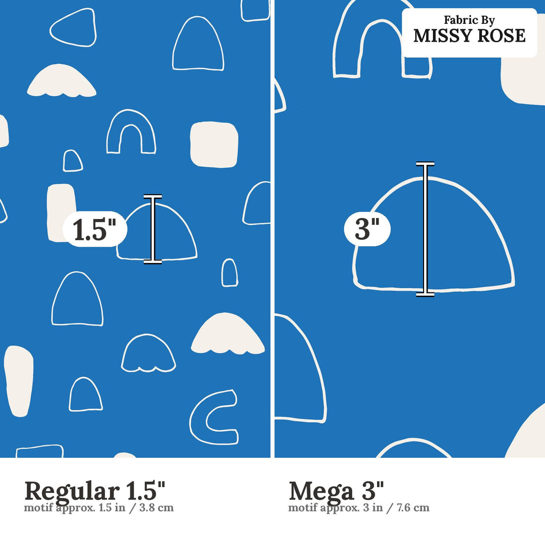 Kristina Forrest 32 Regular 1.5 inch vs Mega 3 inch print scale side by side | Fabric by Missy Rose