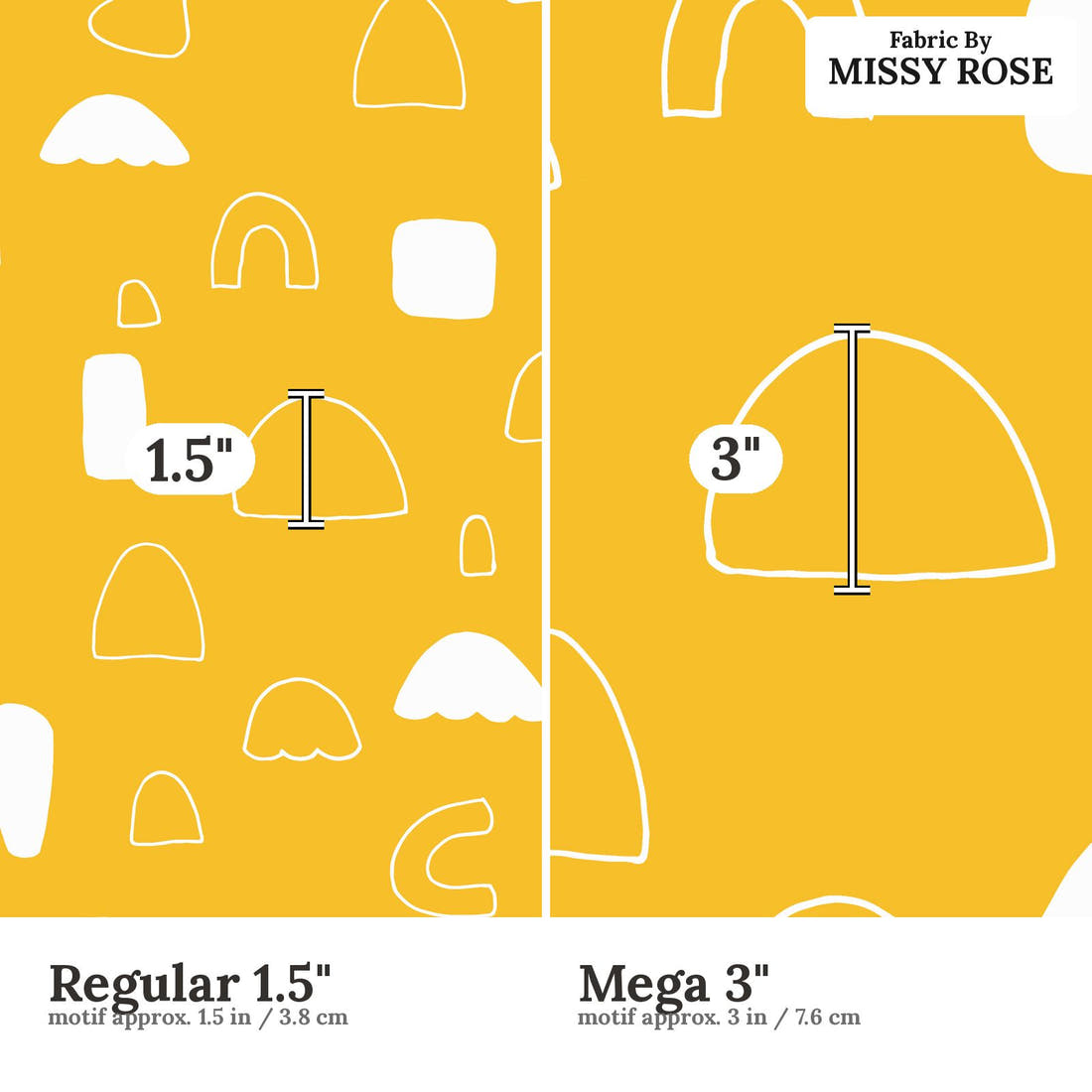 Kristina Forrest 33 Regular 1.5 inch vs Mega 3 inch print scale side by side | Fabric by Missy Rose
