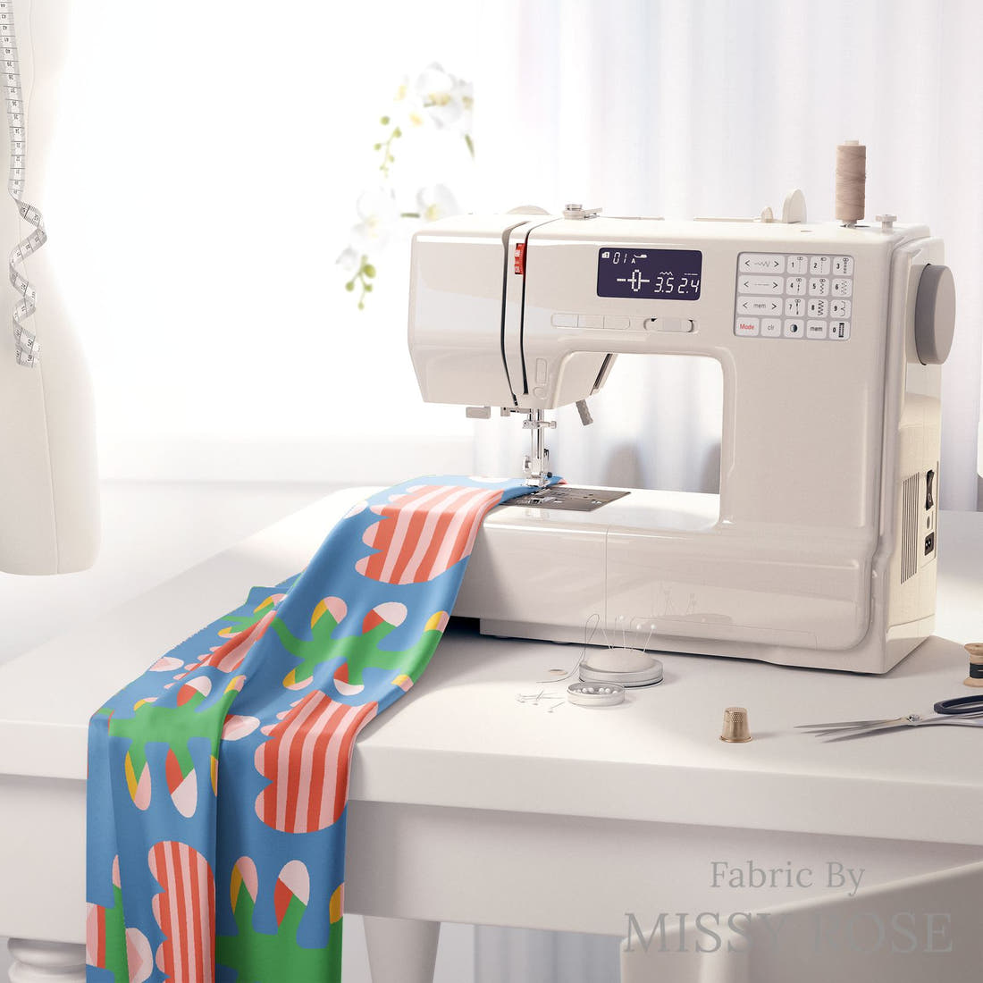 Kristina Forrest 36 on a sewing machine - premium fabric for sewing projects | Fabric by Missy Rose