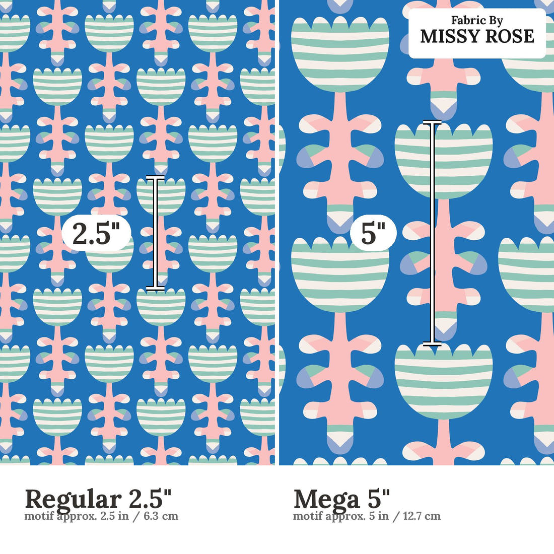 Kristina Forrest 37 Regular 2.5 inch vs Mega 5 inch print scale side by side | Fabric by Missy Rose
