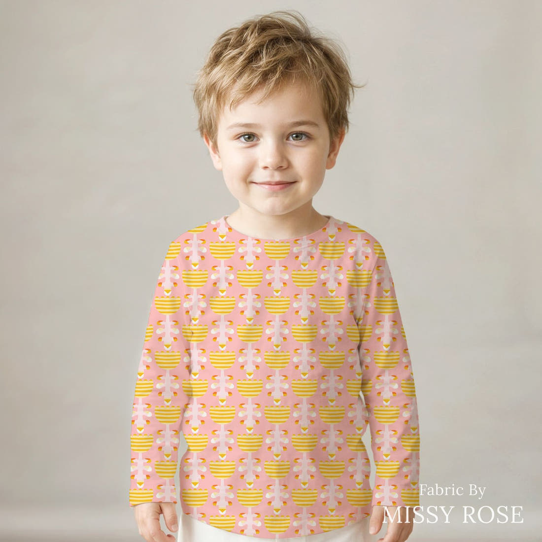 Kristina Forrest 38 sewn into a kids' all-over tee - see how the print looks made up | Fabric by Missy Rose