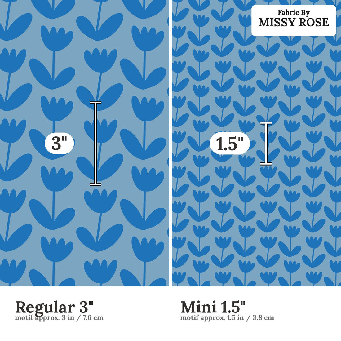 Kristina Forrest 44 Regular 3 inch vs Mini 1.5 inch print scale side by side | Fabric by Missy Rose