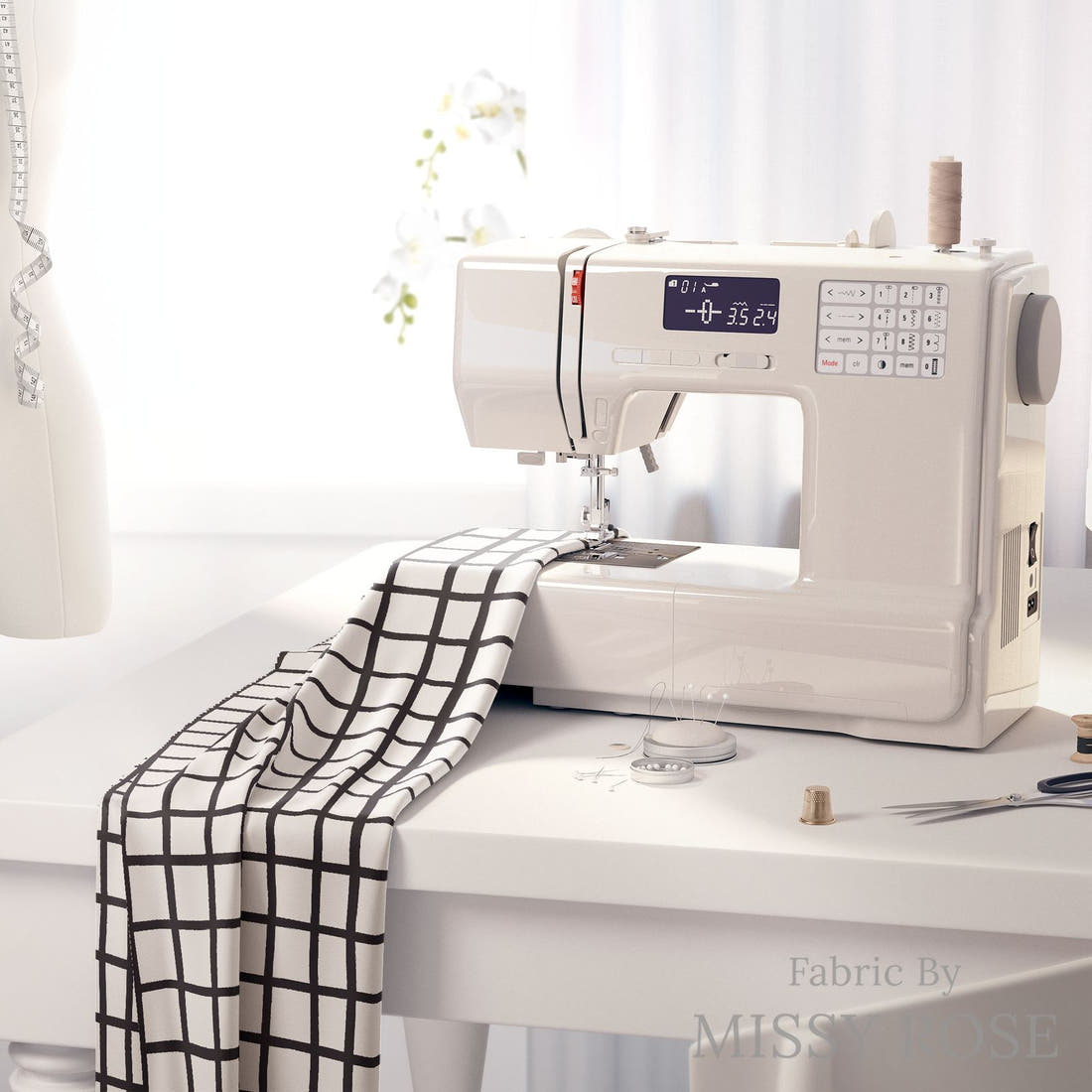 Kristina Forrest 46 on a sewing machine - premium fabric for sewing projects | Fabric by Missy Rose