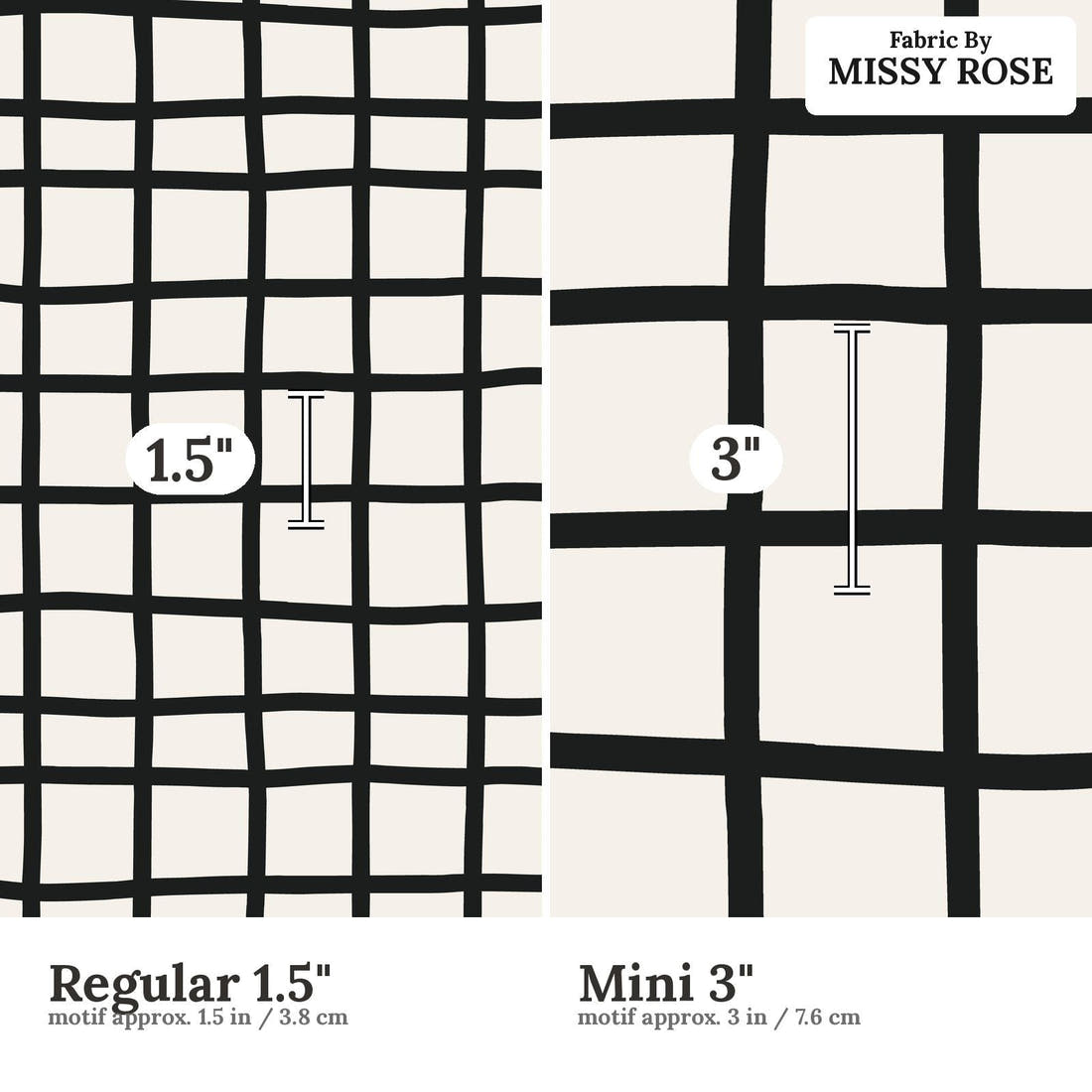 Kristina Forrest 46 Regular 1.5 inch vs Mini 3 inch print scale side by side | Fabric by Missy Rose