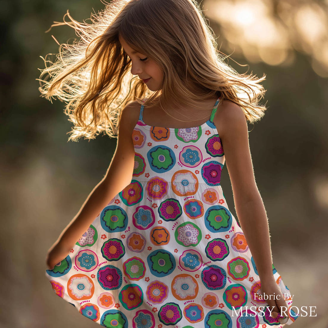 Kristina Forrest 49 sewn into a girls' dress - see how the print looks made up | Fabric by Missy Rose