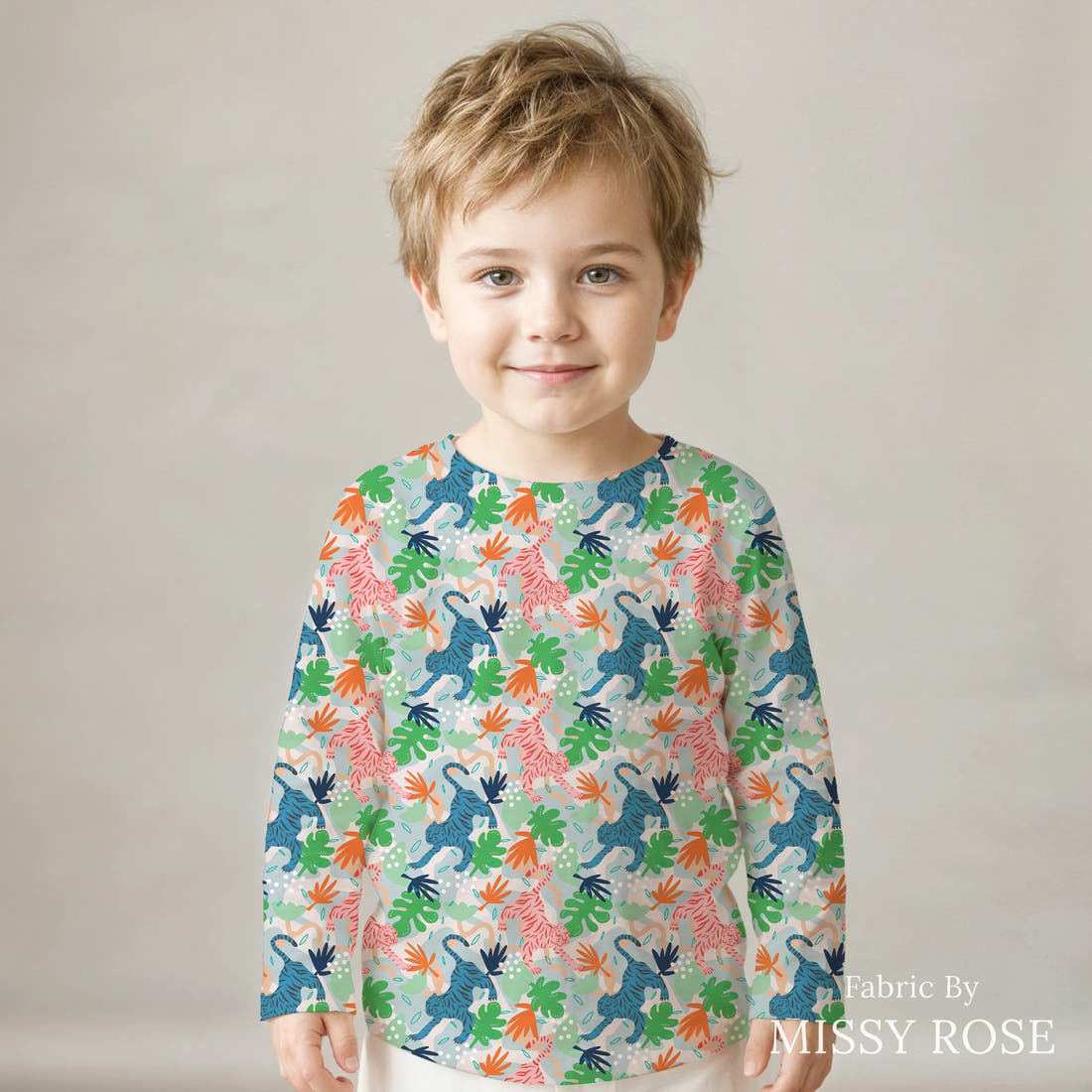 Kristina Forrest 50 sewn into a kids' all-over tee - see how the print looks made up | Fabric by Missy Rose