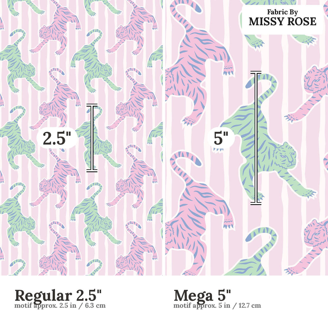 Kristina Forrest 51 Regular 2.5 inch vs Mega 5 inch print scale side by side | Fabric by Missy Rose