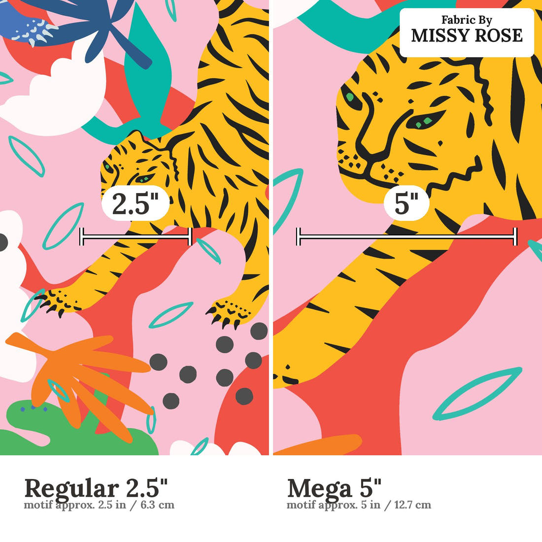 Kristina Forrest 52 Regular 2.5 inch vs Mega 5 inch print scale side by side | Fabric by Missy Rose