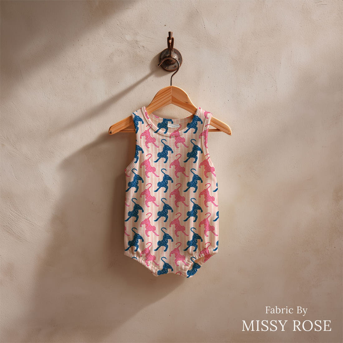 Kristina Forrest 53 sewn into a baby romper - see how the print looks made up | Fabric by Missy Rose