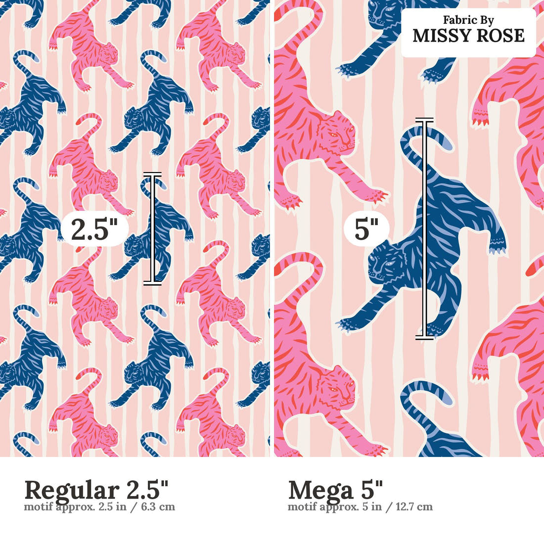 Kristina Forrest 53 Regular 2.5 inch vs Mega 5 inch print scale side by side | Fabric by Missy Rose