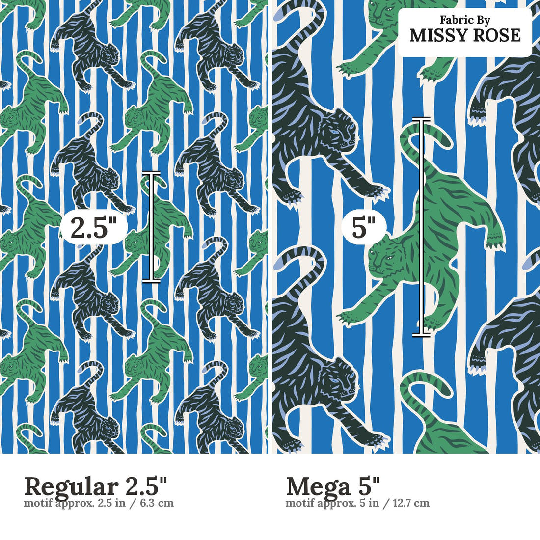 Kristina Forrest 54 Regular 2.5 inch vs Mega 5 inch print scale side by side | Fabric by Missy Rose