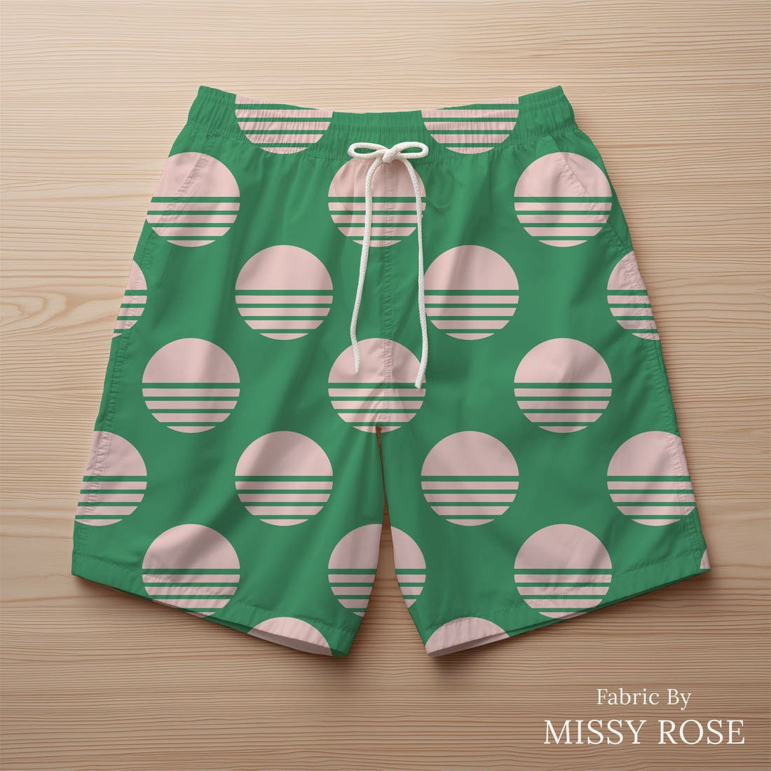 Kristina Forrest 56 sewn into swim shorts - see how the print looks made up | Fabric by Missy Rose