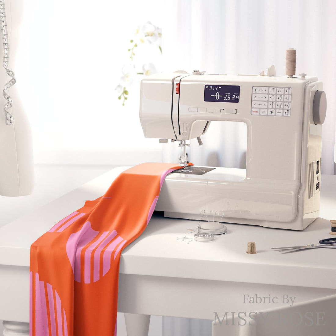 Kristina Forrest 58 on a sewing machine - premium fabric for sewing projects | Fabric by Missy Rose