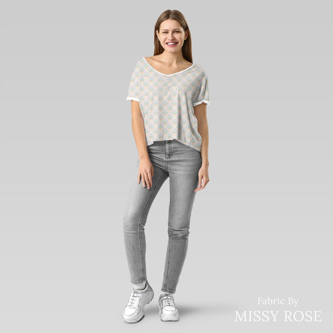 Kristina Forrest 60 sewn into an everyday tee - see how the print looks made up | Fabric by Missy Rose