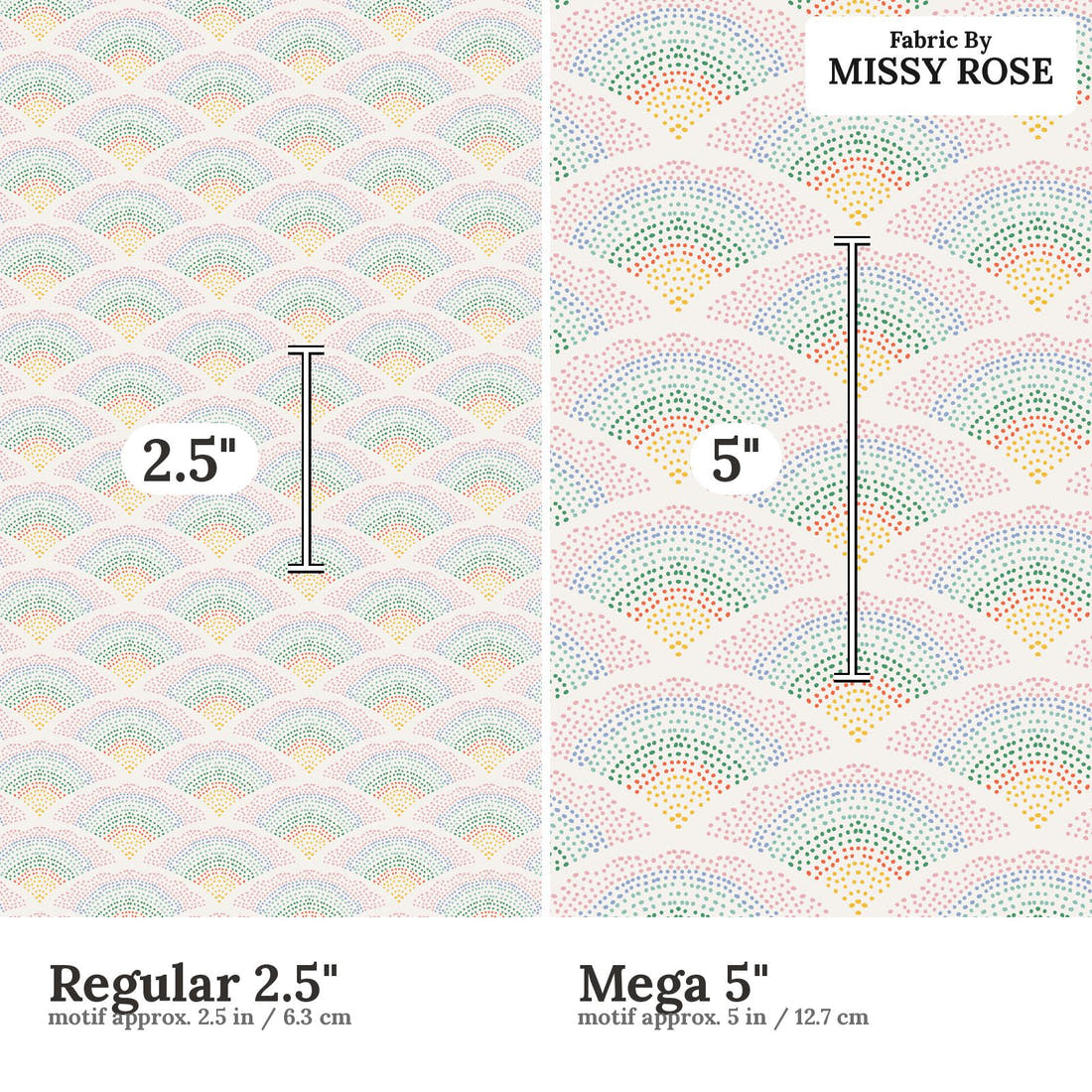Kristina Forrest 60 Regular 2.5 inch vs Mega 5 inch print scale side by side | Fabric by Missy Rose