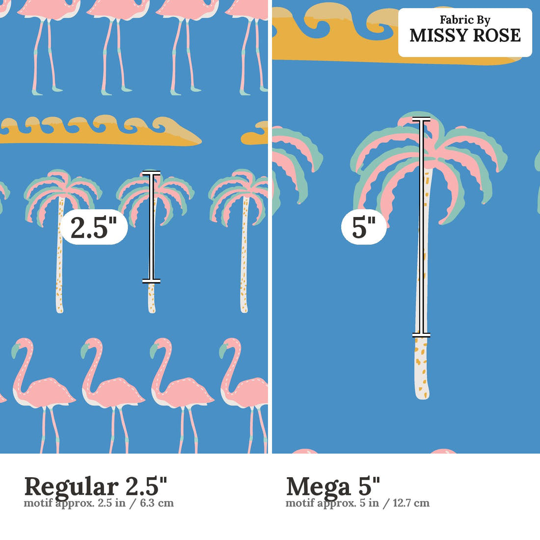 Kristina Forrest 61 Regular 2.5 inch vs Mega 5 inch print scale side by side | Fabric by Missy Rose
