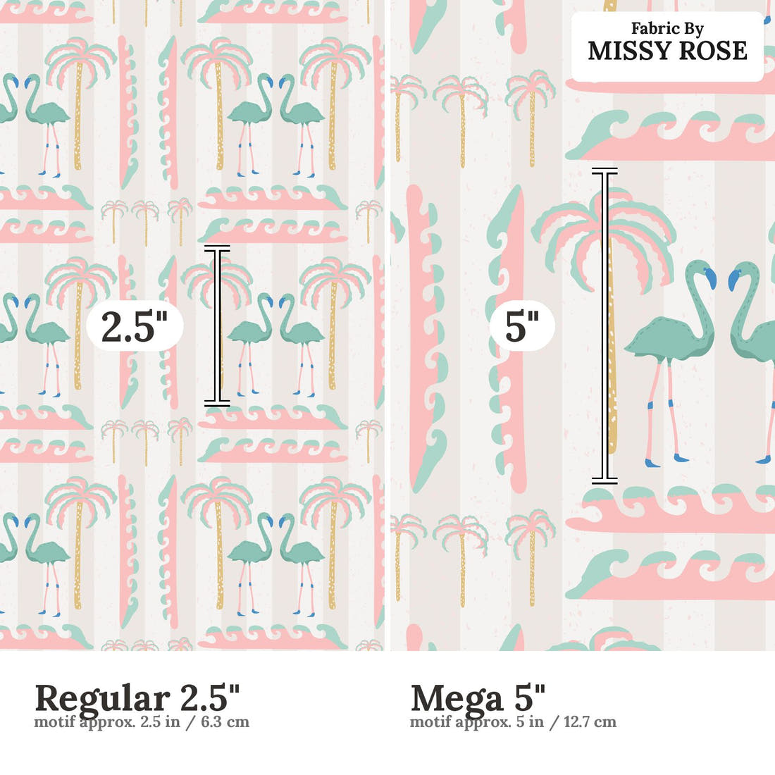 Kristina Forrest 62 Regular 2.5 inch vs Mega 5 inch print scale side by side | Fabric by Missy Rose