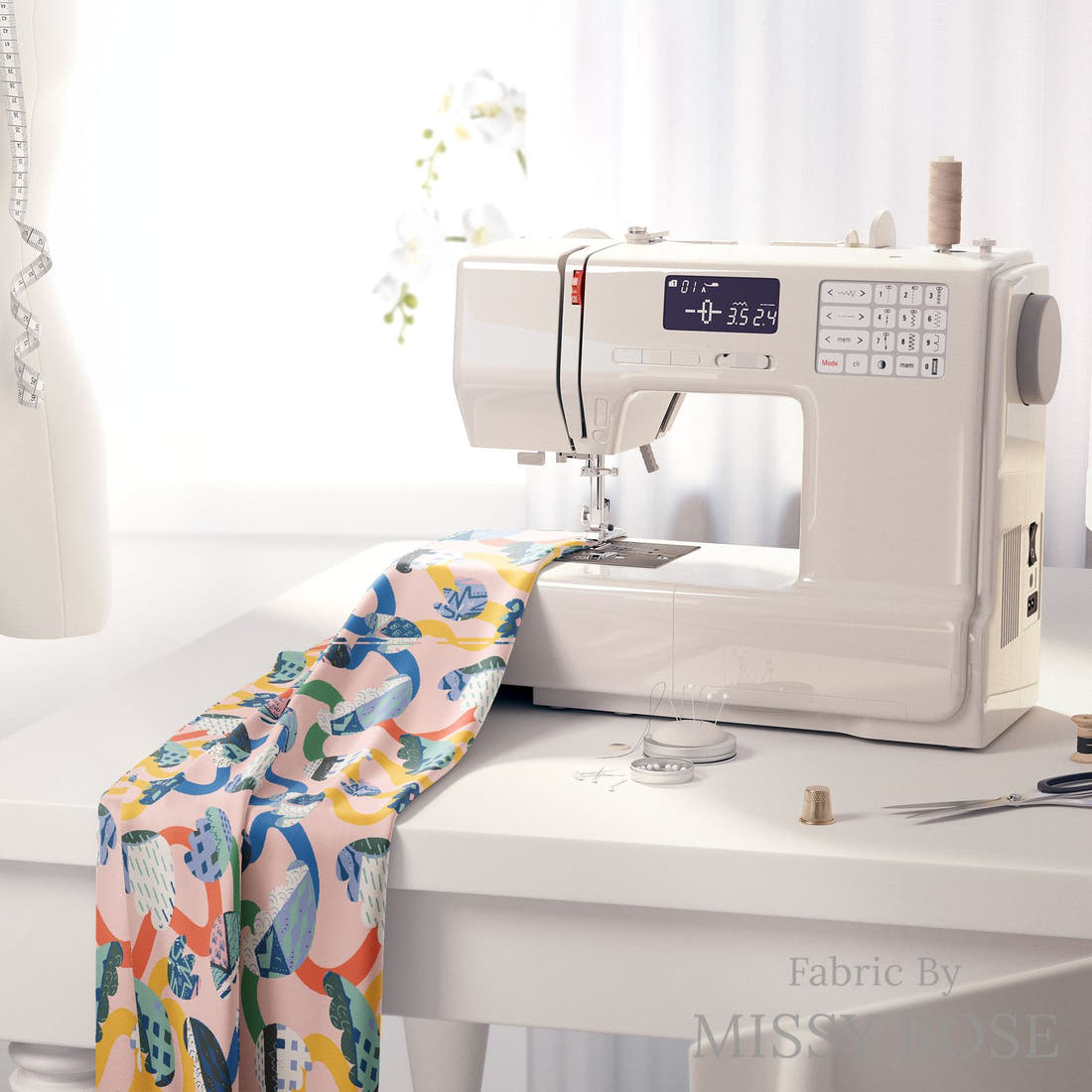 Kristina Forrest 64 on a sewing machine - premium fabric for sewing projects | Fabric by Missy Rose