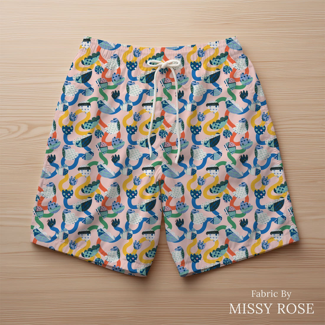 Kristina Forrest 64 sewn into swim shorts - see how the print looks made up | Fabric by Missy Rose