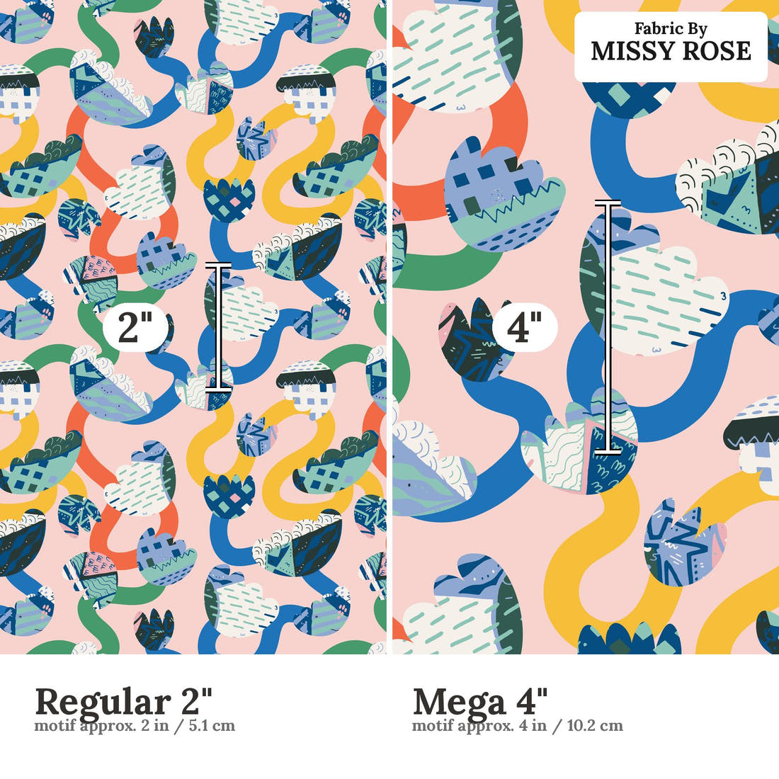Kristina Forrest 64 Regular 2 inch vs Mega 4 inch print scale side by side | Fabric by Missy Rose