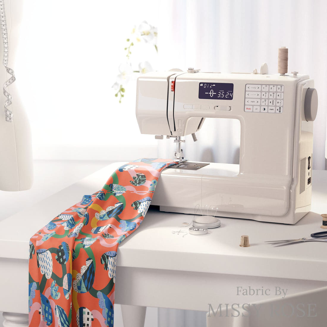 Kristina Forrest 65 on a sewing machine - premium fabric for sewing projects | Fabric by Missy Rose