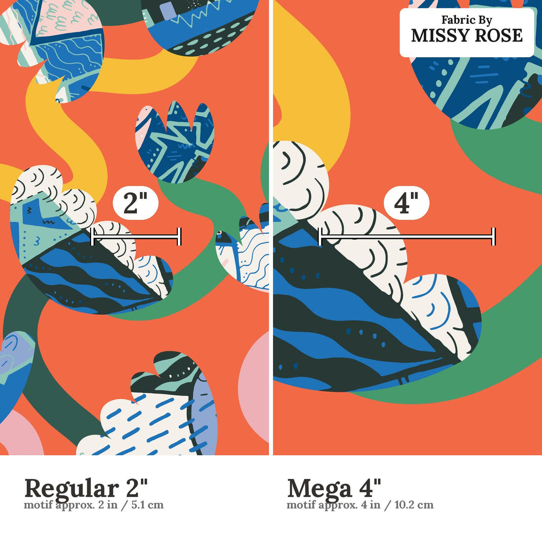 Kristina Forrest 65 Regular 2 inch vs Mega 4 inch print scale side by side | Fabric by Missy Rose
