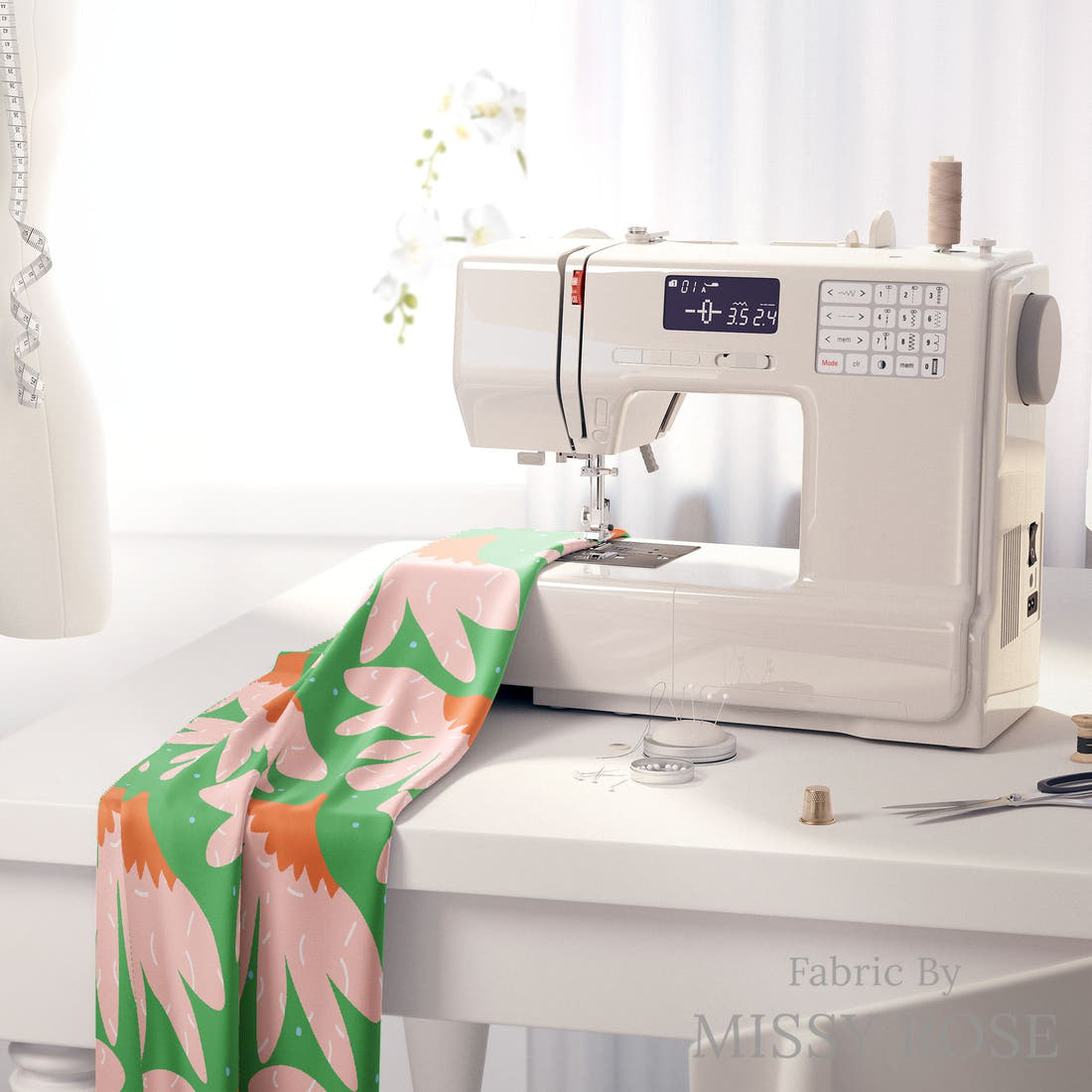 Kristina Forrest 66 on a sewing machine - premium fabric for sewing projects | Fabric by Missy Rose