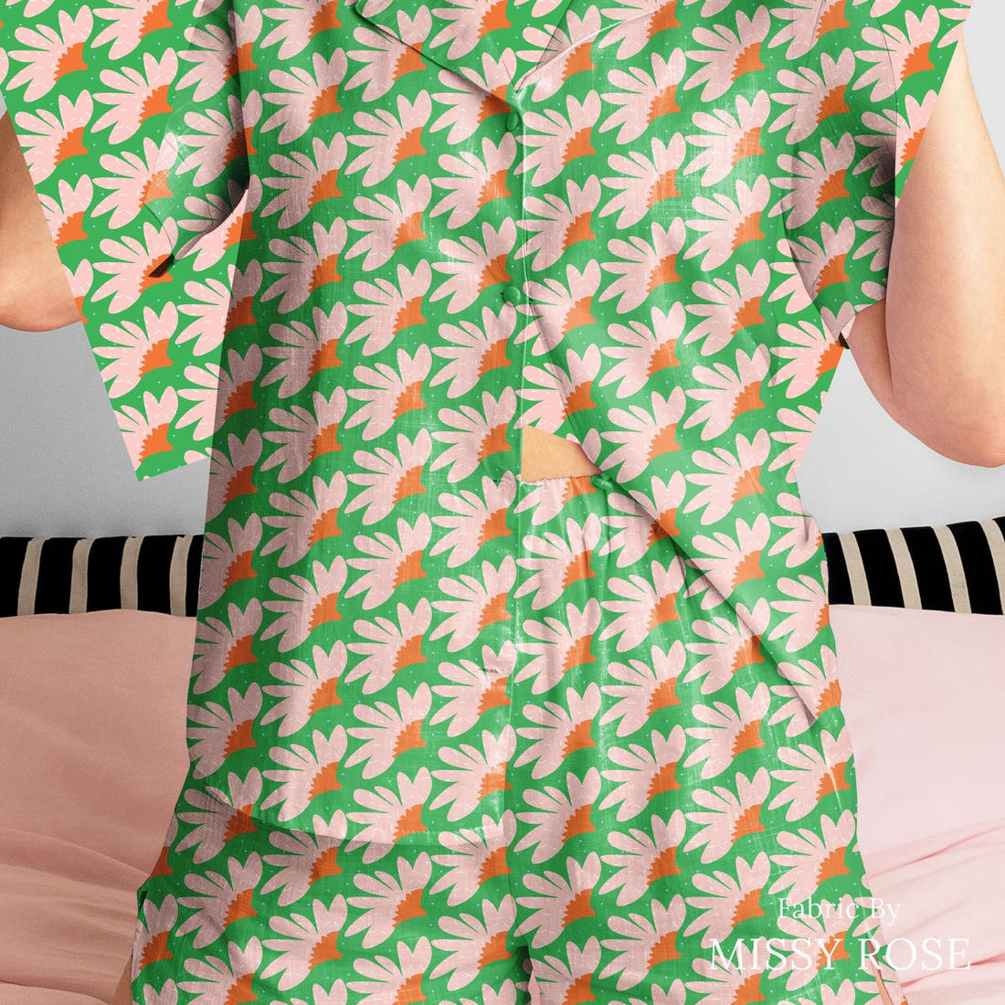 Kristina Forrest 66 sewn into a women's pyjama set - see how the print looks made up | Fabric by Missy Rose