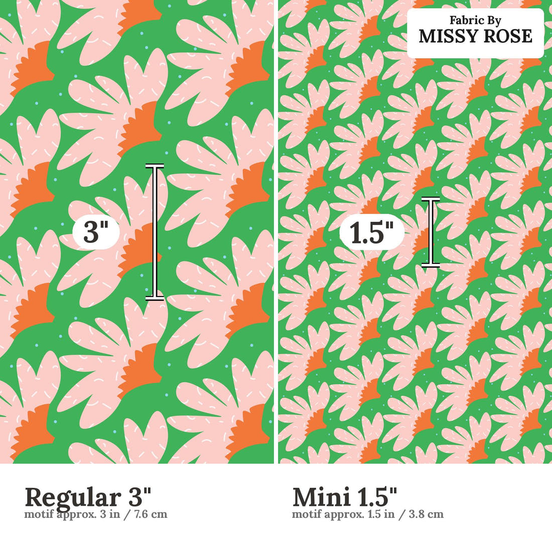 Kristina Forrest 66 Regular 3 inch vs Mini 1.5 inch print scale side by side | Fabric by Missy Rose
