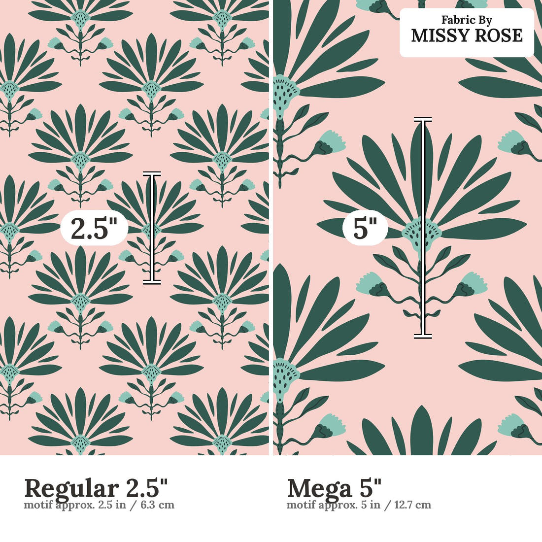 Kristina Forrest 71 Regular 2.5 inch vs Mega 5 inch print scale side by side | Fabric by Missy Rose
