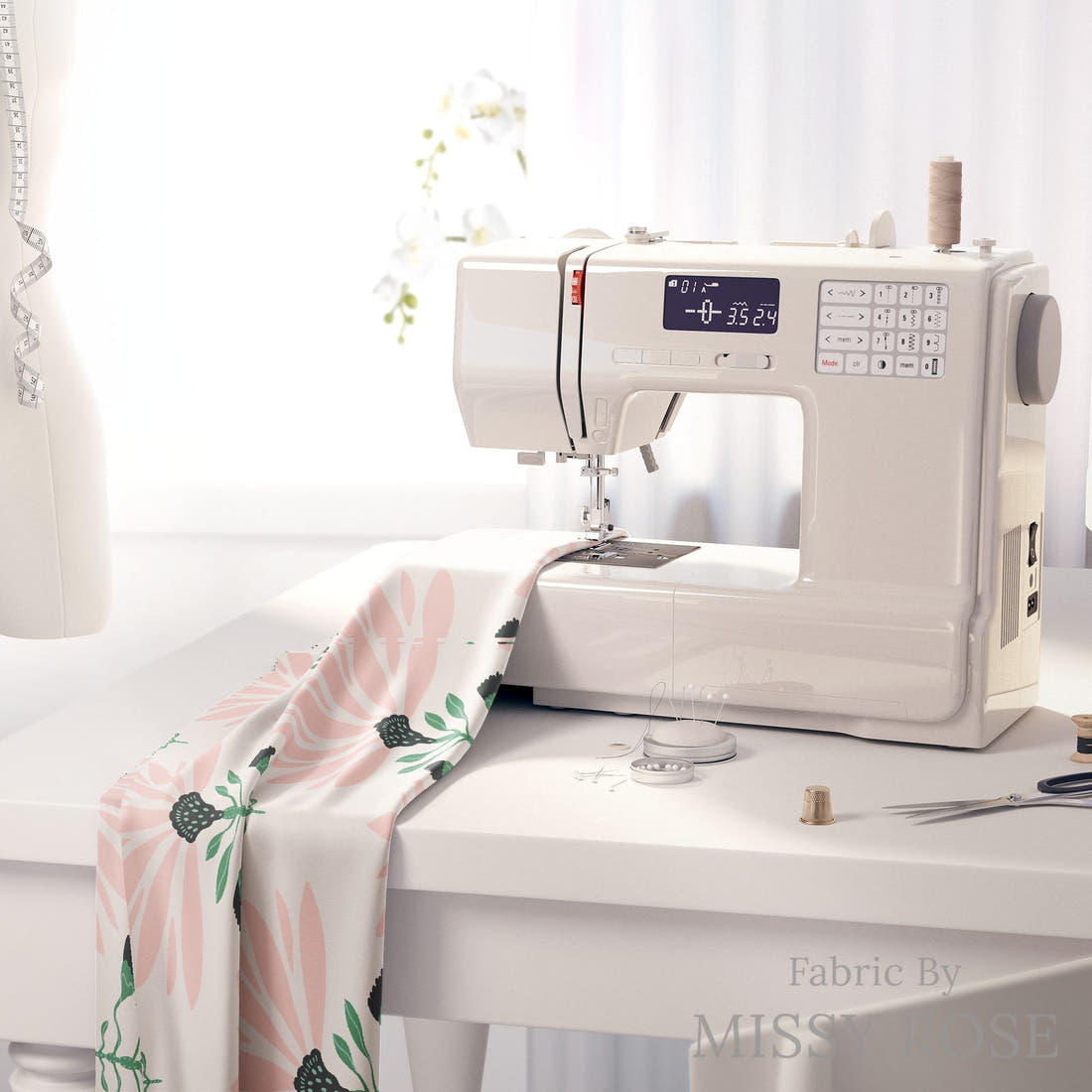 Kristina Forrest 72 on a sewing machine - premium fabric for sewing projects | Fabric by Missy Rose