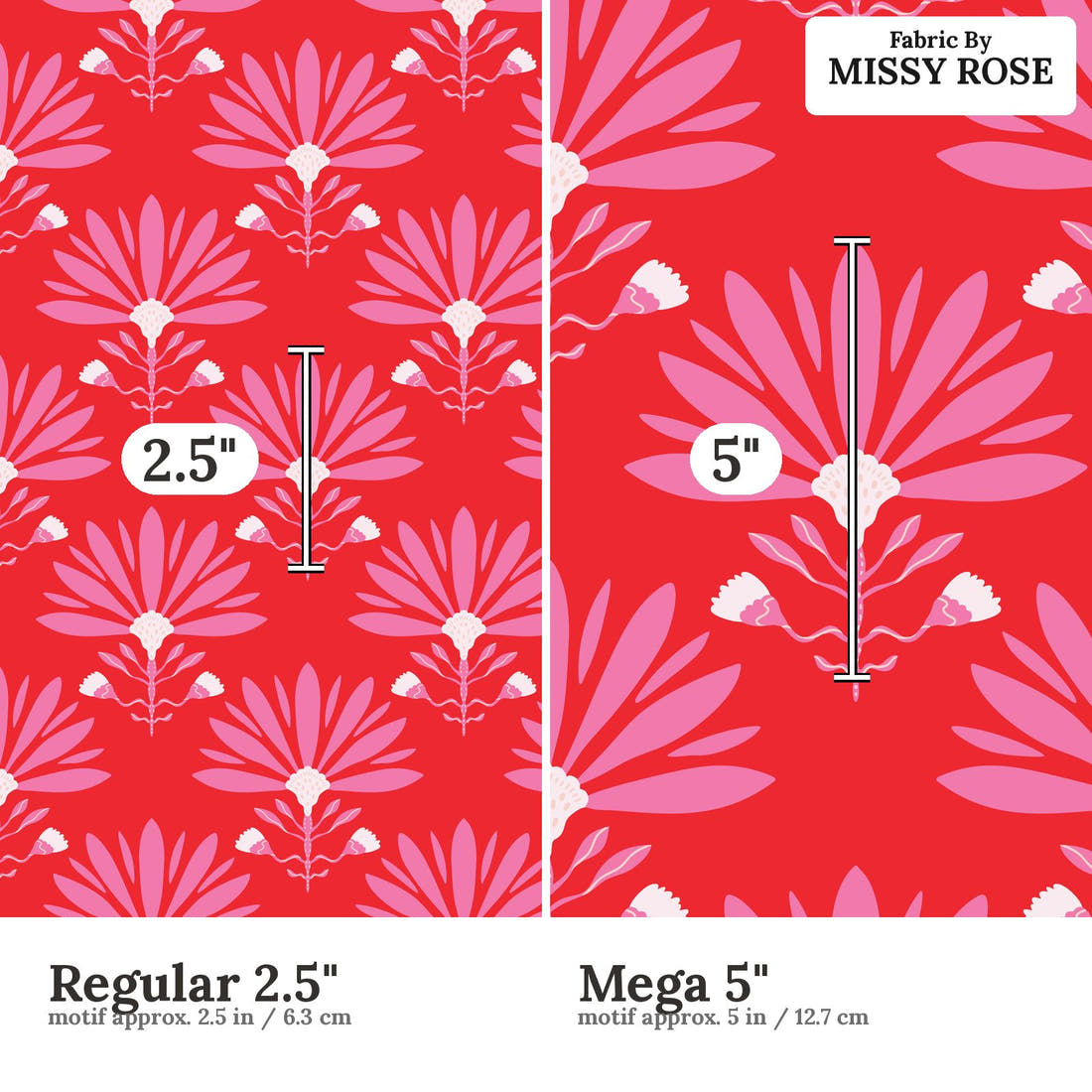 Kristina Forrest 73 Regular 2.5 inch vs Mega 5 inch print scale side by side | Fabric by Missy Rose