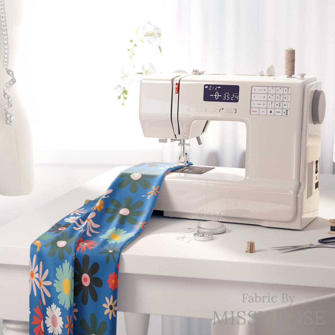 Kristina Forrest 74 on a sewing machine - premium fabric for sewing projects | Fabric by Missy Rose