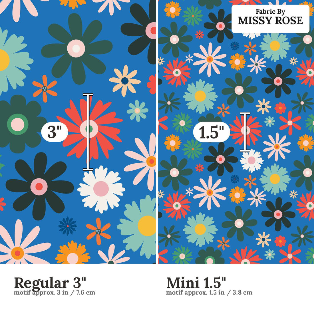 Kristina Forrest 74 Regular 3 inch vs Mini 1.5 inch print scale side by side | Fabric by Missy Rose