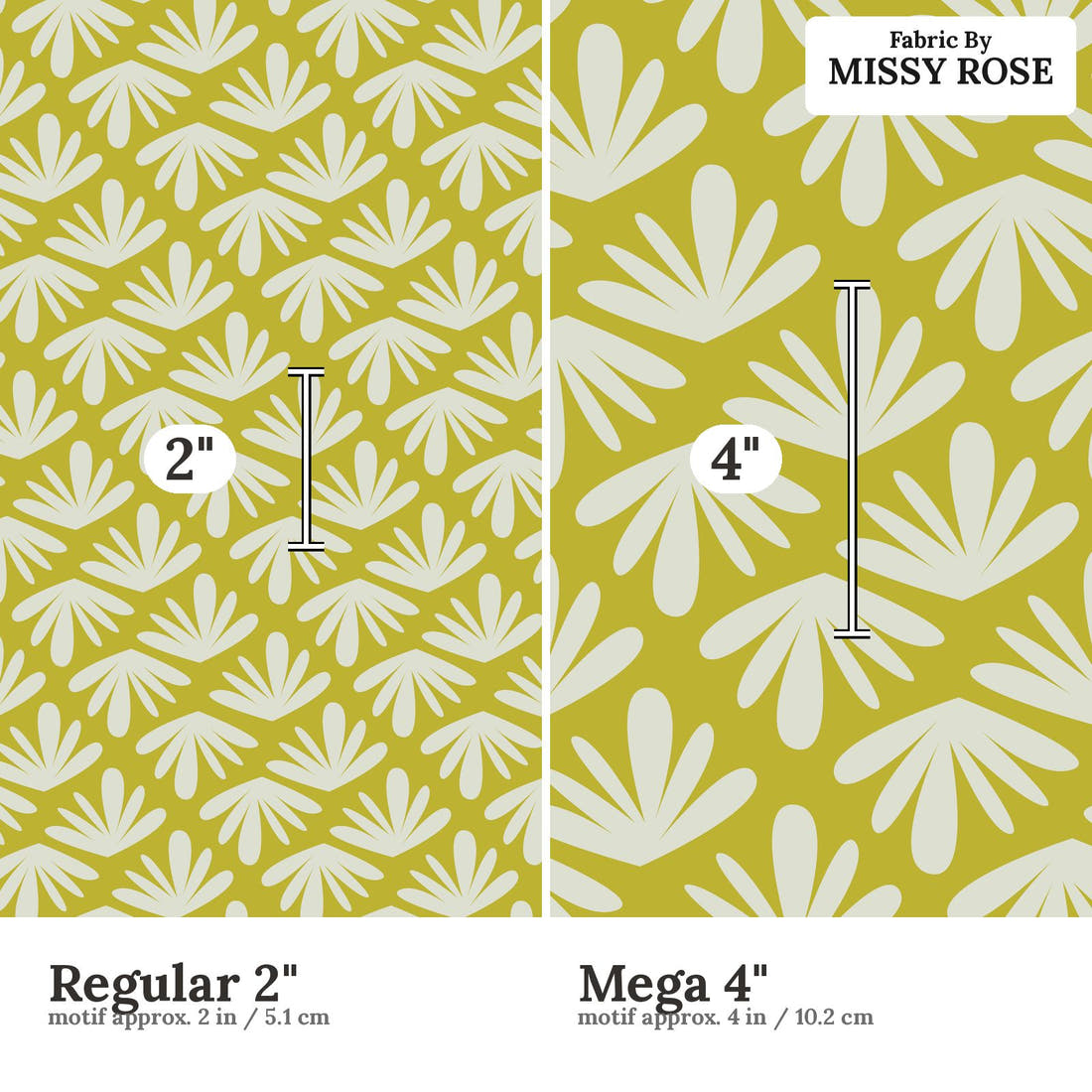 Kristina Forrest 75 Regular 2 inch vs Mega 4 inch print scale side by side | Fabric by Missy Rose