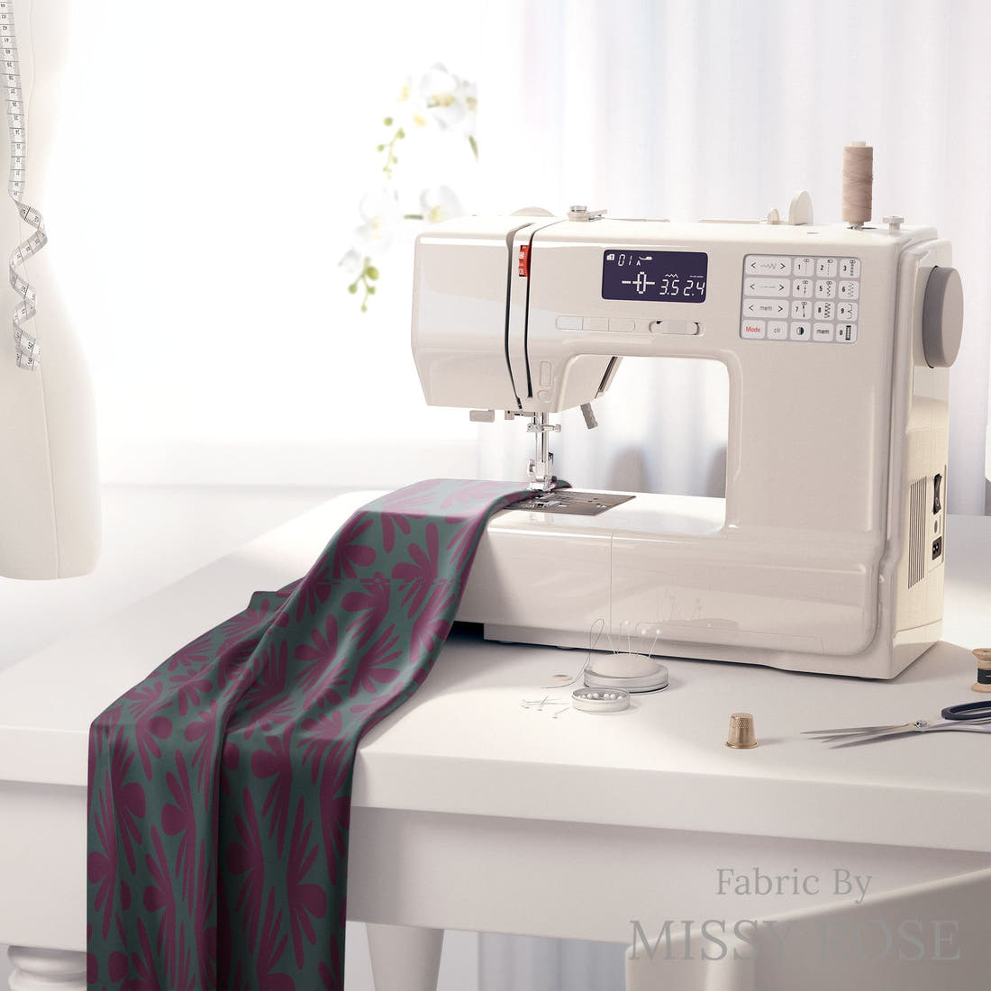 Kristina Forrest 76 on a sewing machine - premium fabric for sewing projects | Fabric by Missy Rose