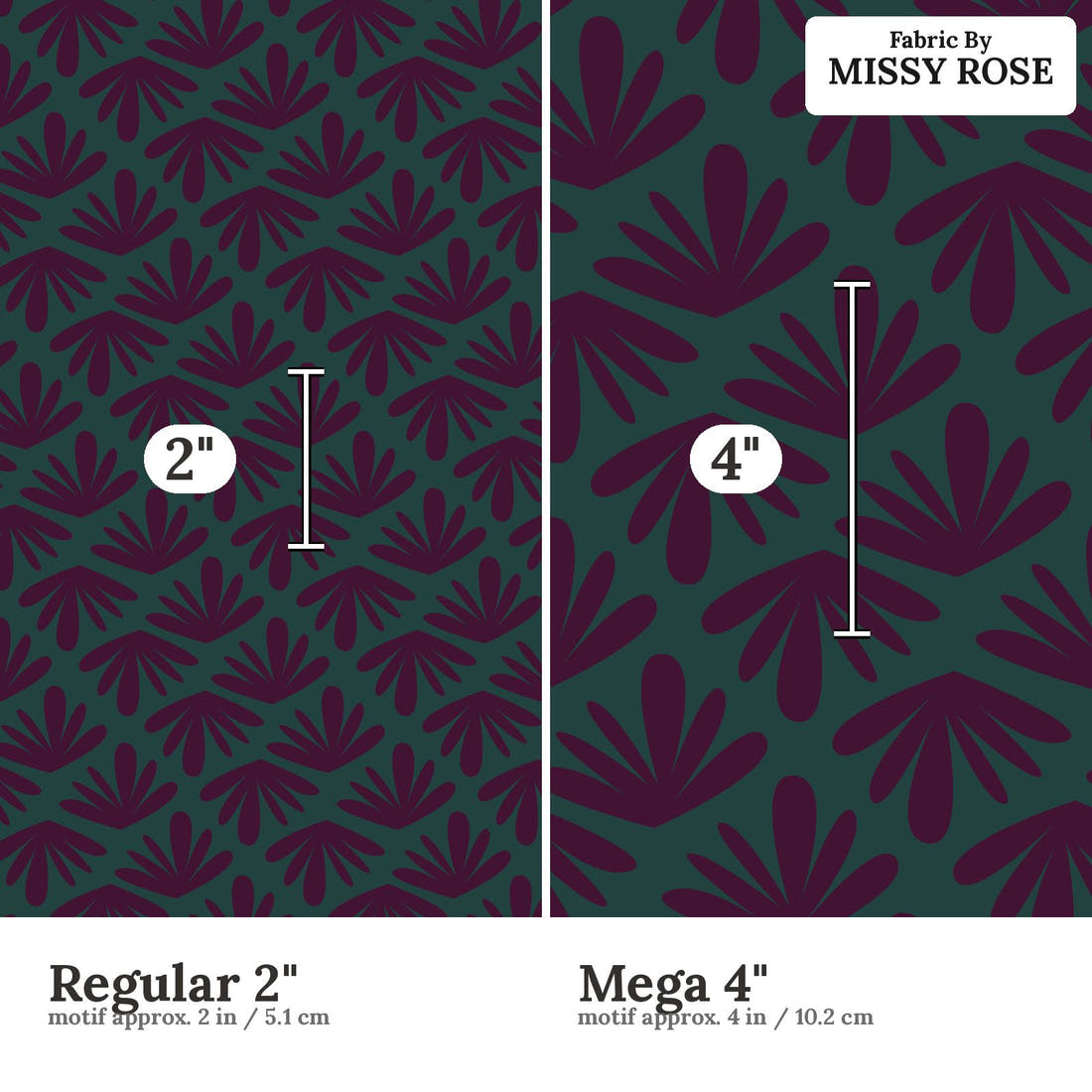 Kristina Forrest 76 Regular 2 inch vs Mega 4 inch print scale side by side | Fabric by Missy Rose