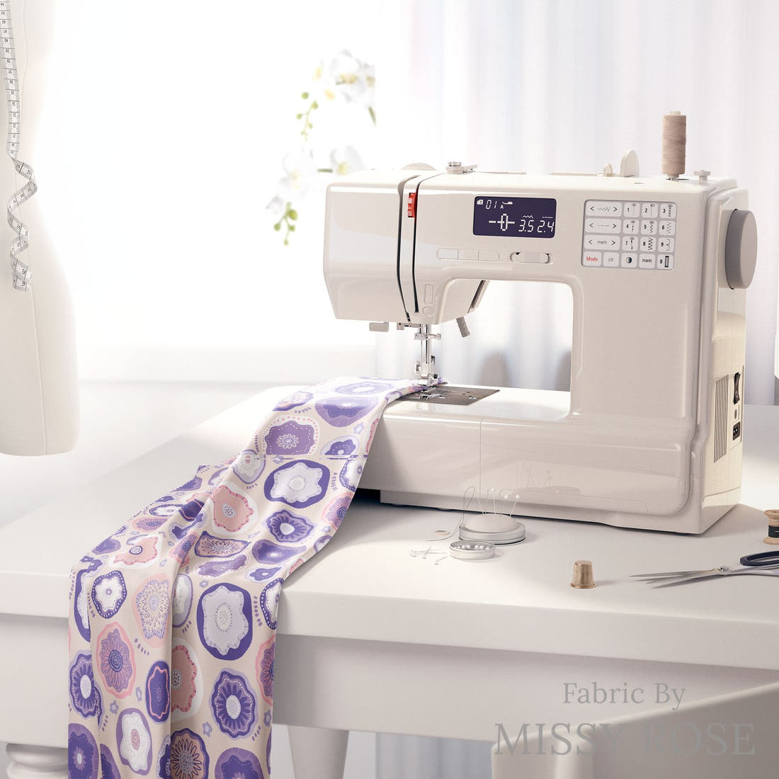 Kristina Forrest 78 on a sewing machine - premium fabric for sewing projects | Fabric by Missy Rose