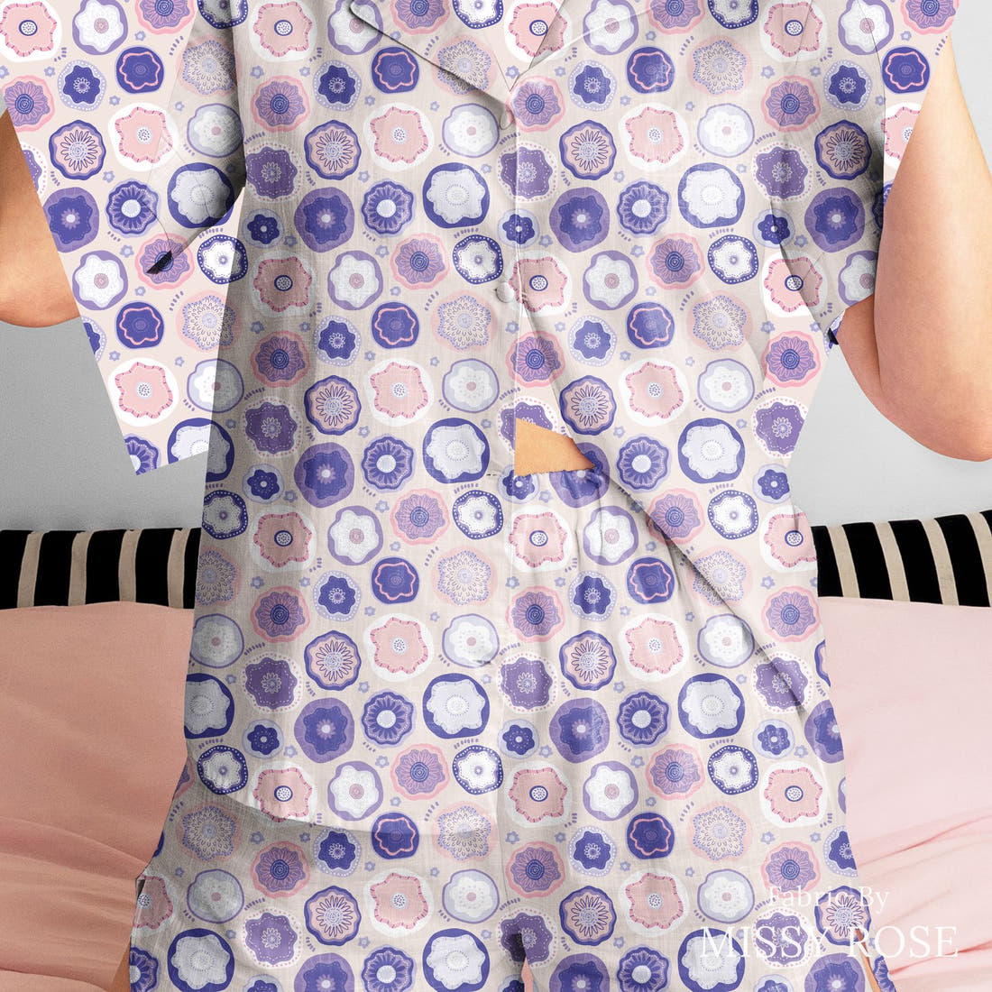Kristina Forrest 78 sewn into a women's pyjama set - see how the print looks made up | Fabric by Missy Rose