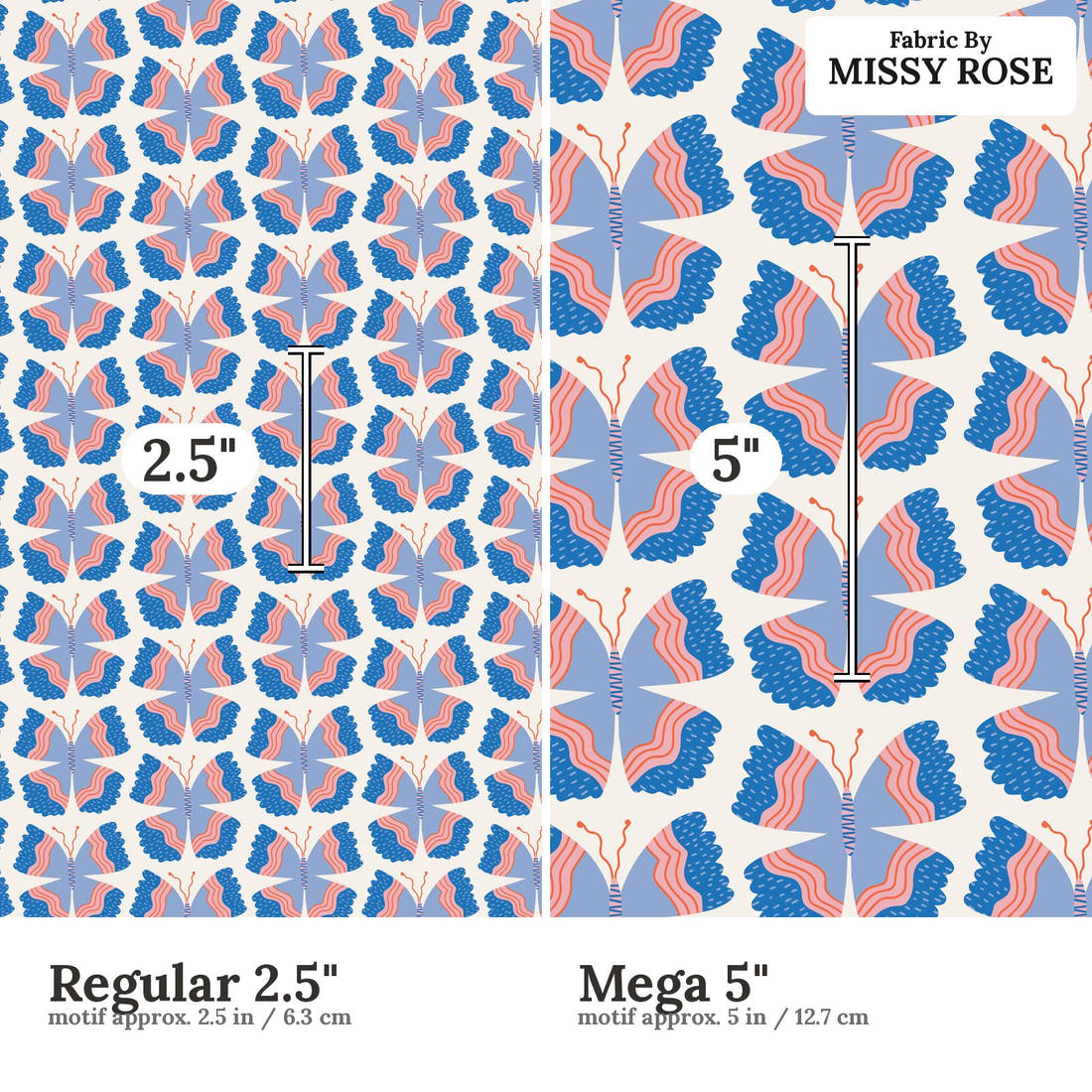Kristina Forrest 79 Regular 2.5 inch vs Mega 5 inch print scale side by side | Fabric by Missy Rose