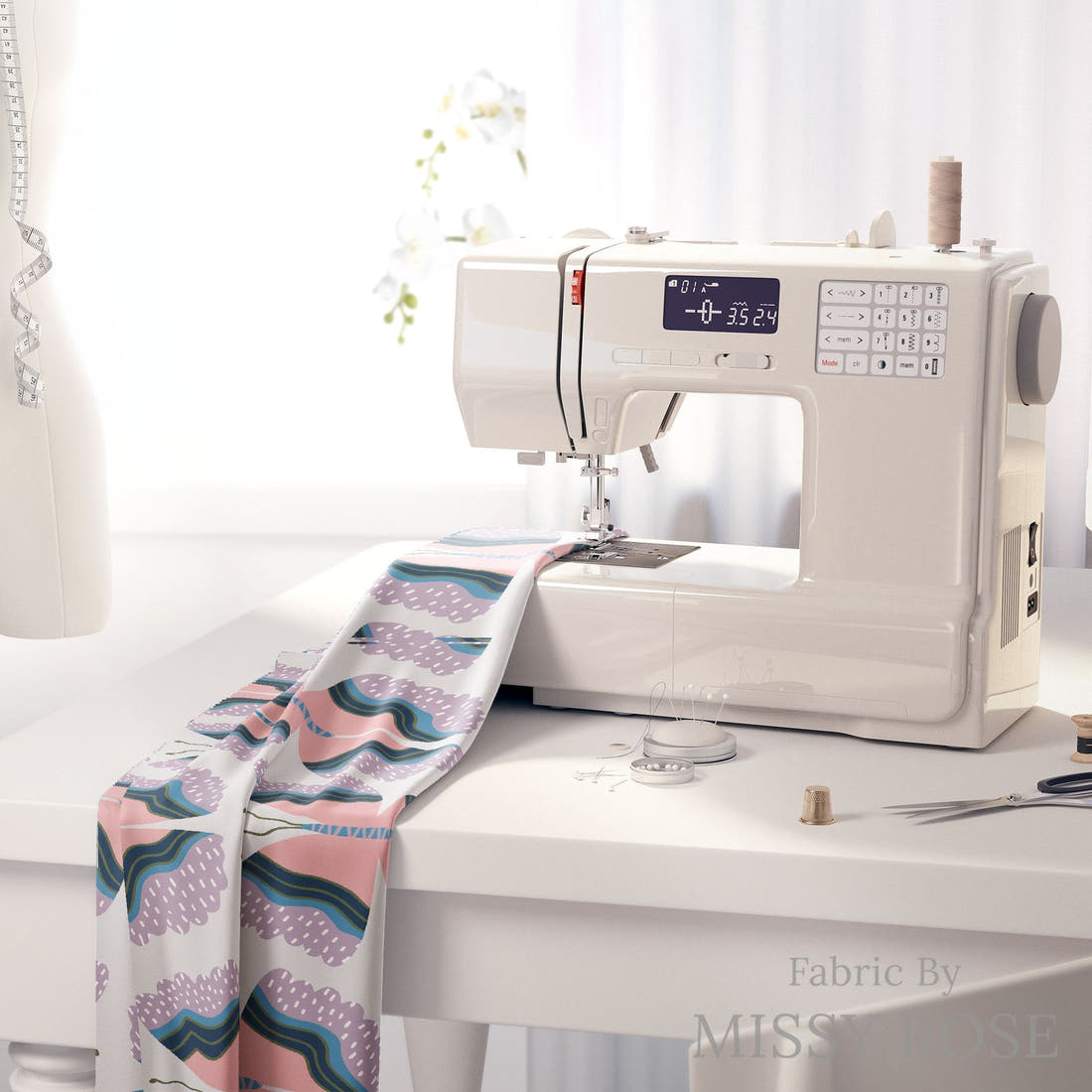 Kristina Forrest 80 on a sewing machine - premium fabric for sewing projects | Fabric by Missy Rose