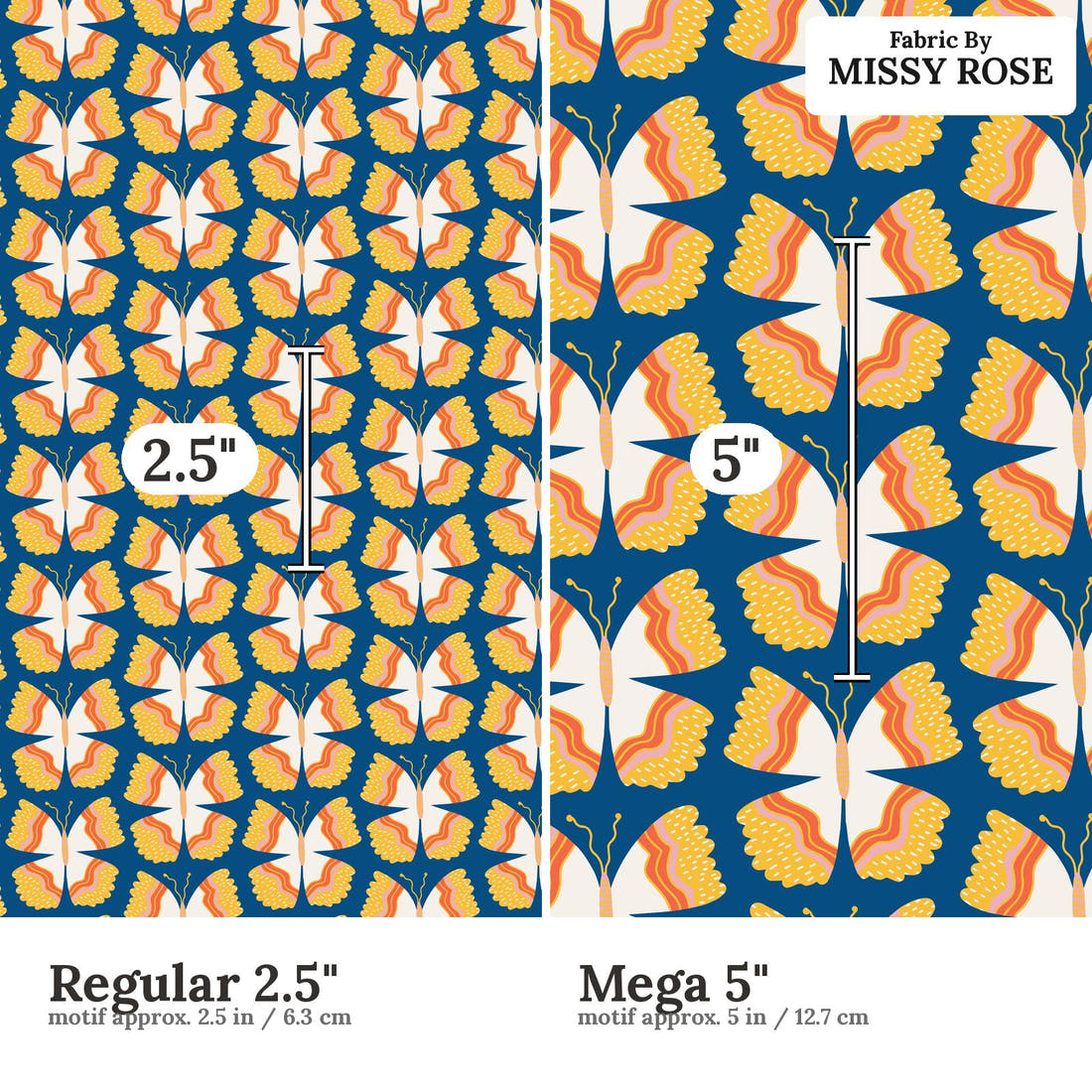 Kristina Forrest 81 Regular 2.5 inch vs Mega 5 inch print scale side by side | Fabric by Missy Rose