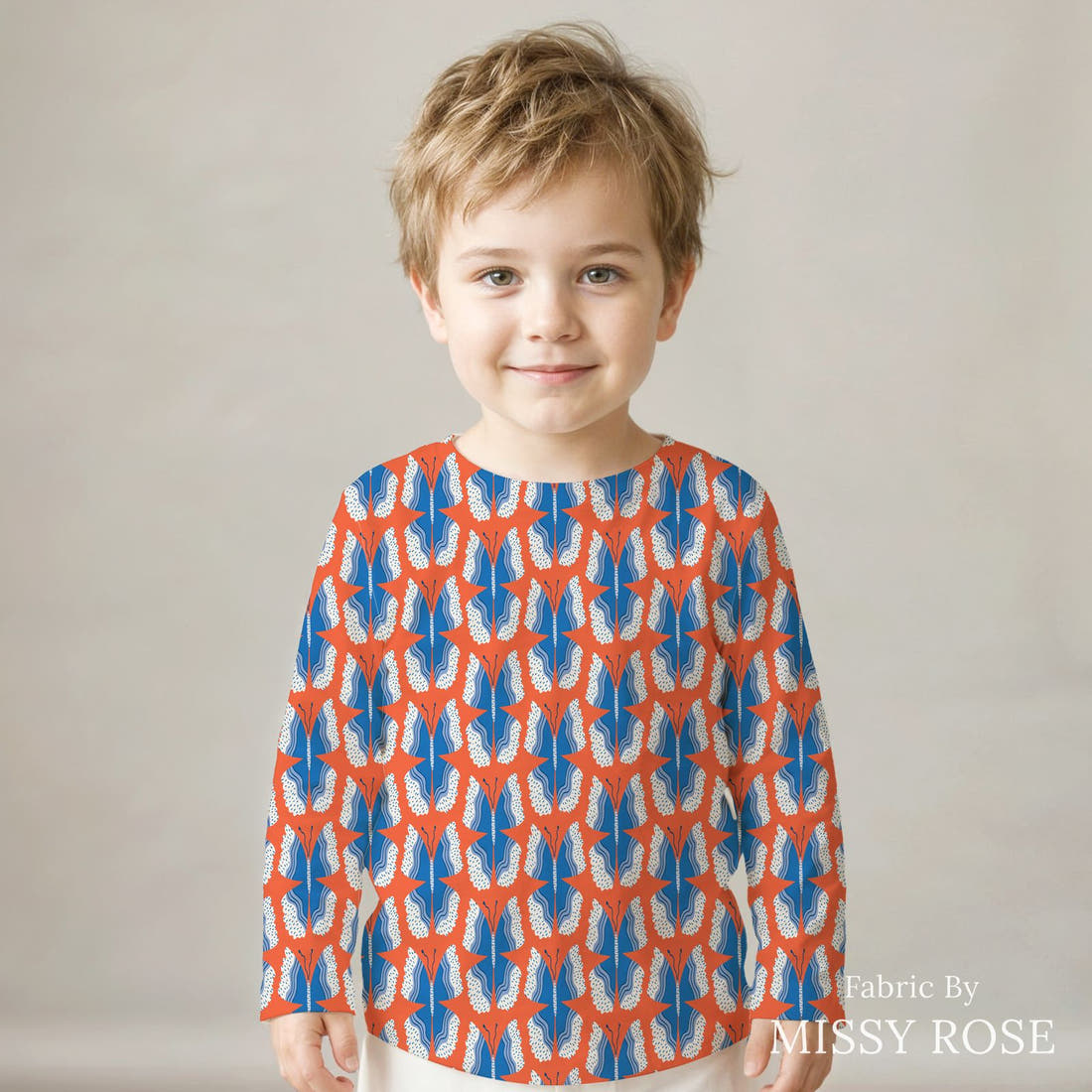 Kristina Forrest 82 sewn into a kids' all-over tee - see how the print looks made up | Fabric by Missy Rose