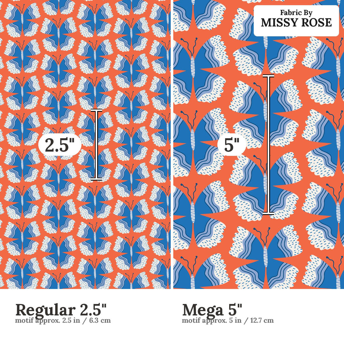 Kristina Forrest 82 Regular 2.5 inch vs Mega 5 inch print scale side by side | Fabric by Missy Rose